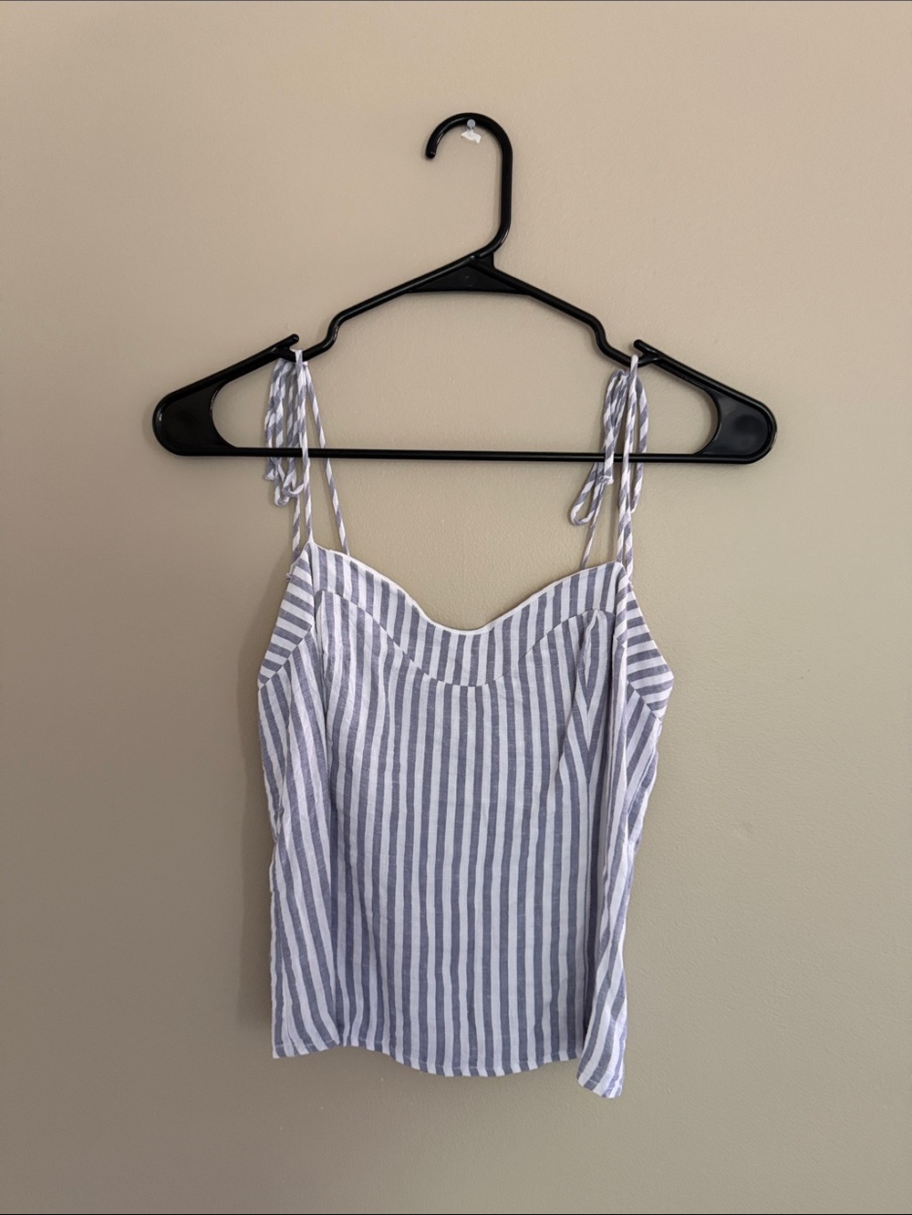 Abercrombie & Fitch Blue and White Striped Tie-Shoulder Tank